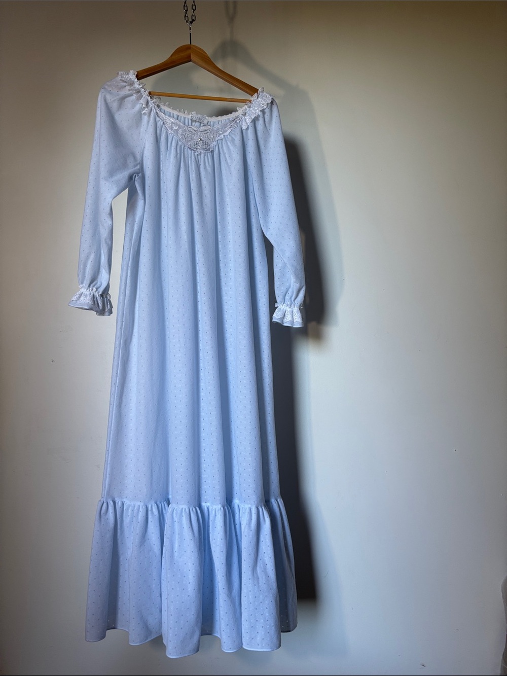 Vintage Long Sleeve  “Dress” with Ruffle Lace Trim Light Blue Size Medium